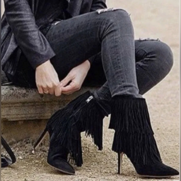 Sam Edelman Belinda Black Fringed Boots Size 8 - Picture 1 of 14
